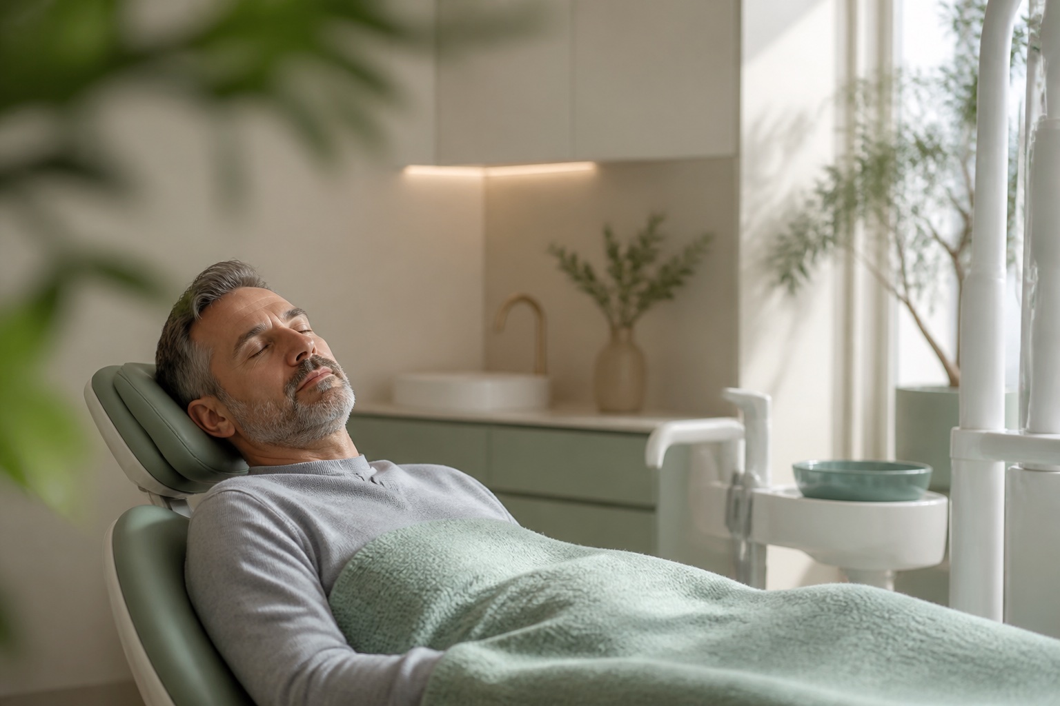 A calm patient resting during sedation dentistry at Dental Embassy